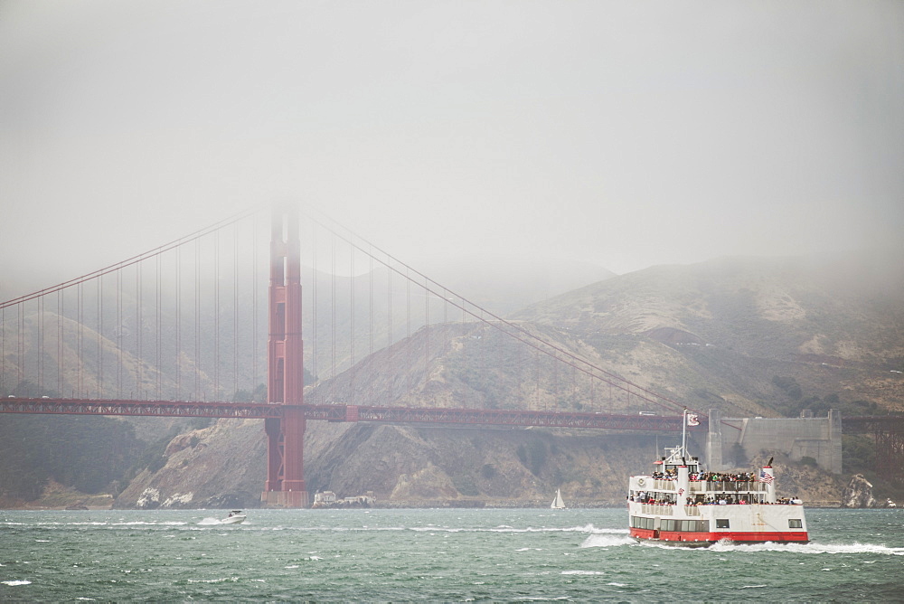 Golden Gate Bridge in foggy weather, San Francisco, California, USA