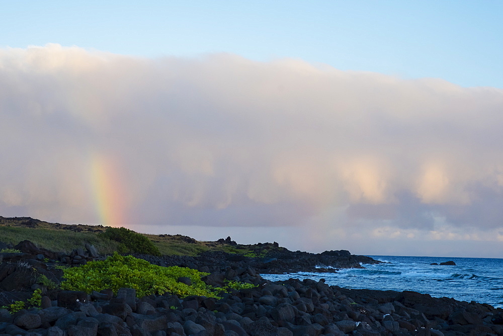 Rainbow above Halape Beach after a storm in Hawaii Volcanoes National Park on the Big Island