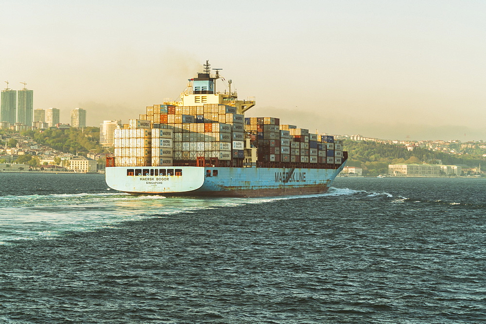 Cargo ship with containers at Marmara Sea, Istanbul, Turkey