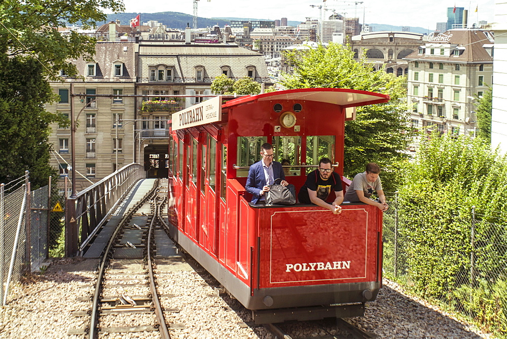 People ridingÂ Polybahn nearÂ PolybahnÂ Central station at old city, Zurich, Switzerland