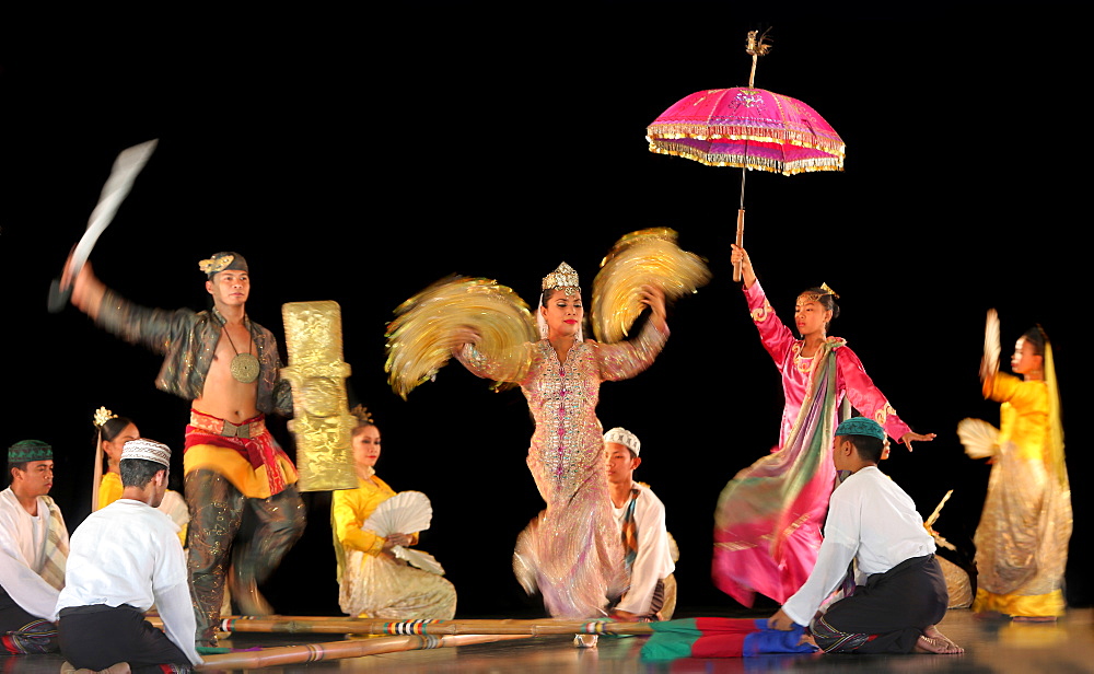 Group of Muslim dancers on stage, Villa Escudero, Manila, Laguna, Luzon Island, Philippines