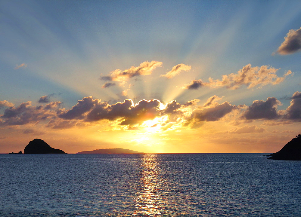 Tranquil scene with sunset over sea, Calaguas Islands, Camarines Norte, Philippines