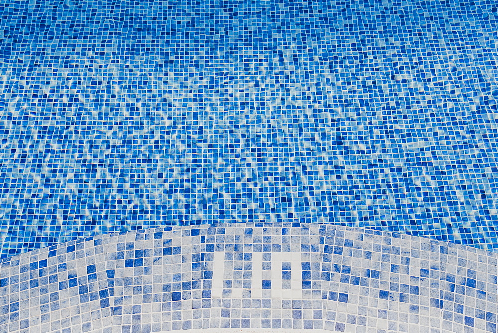 Close-up of the edge of a hotel pool, Mallorca, Balearic Islands, Spain