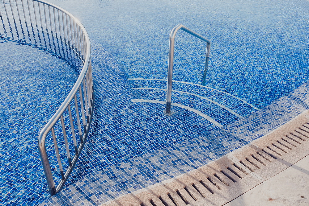 Close-up of the edge of a hotel pool, Mallorca, Balearic Islands, Spain