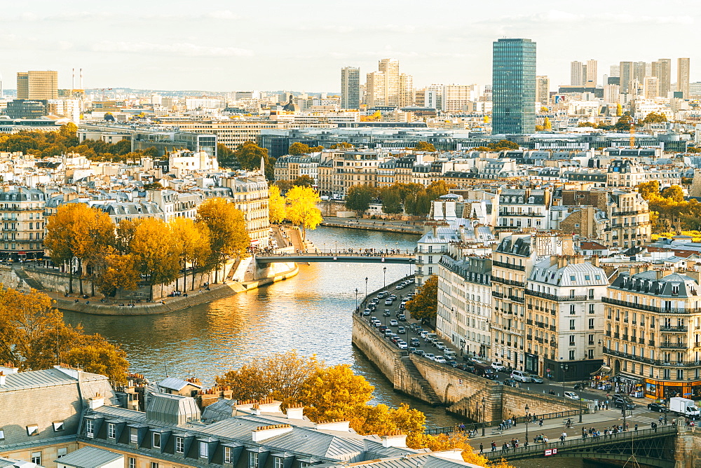 View of Paris from Saint Jacques Tower with Ile Saint-Louis and Ile de la Cite in the foreground, France