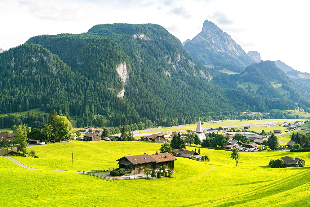 Landscape with mountains, hills and village, Bern, Switzerland