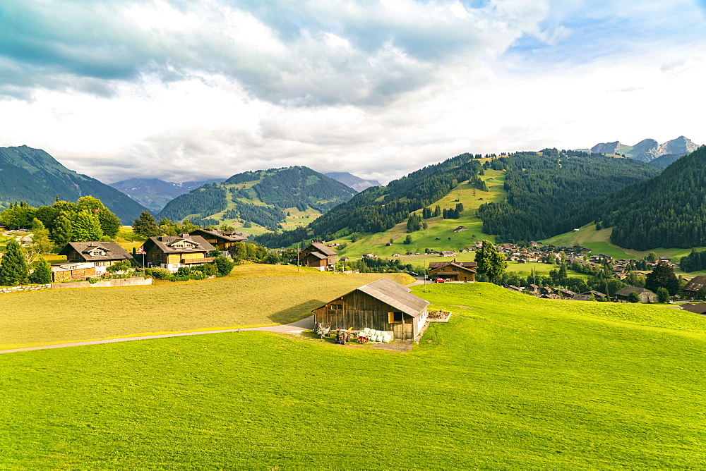 Landscape with mountains, hills and village