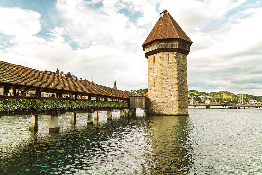 Chapel Bridge with tower,Â Lucerne, Switzerland