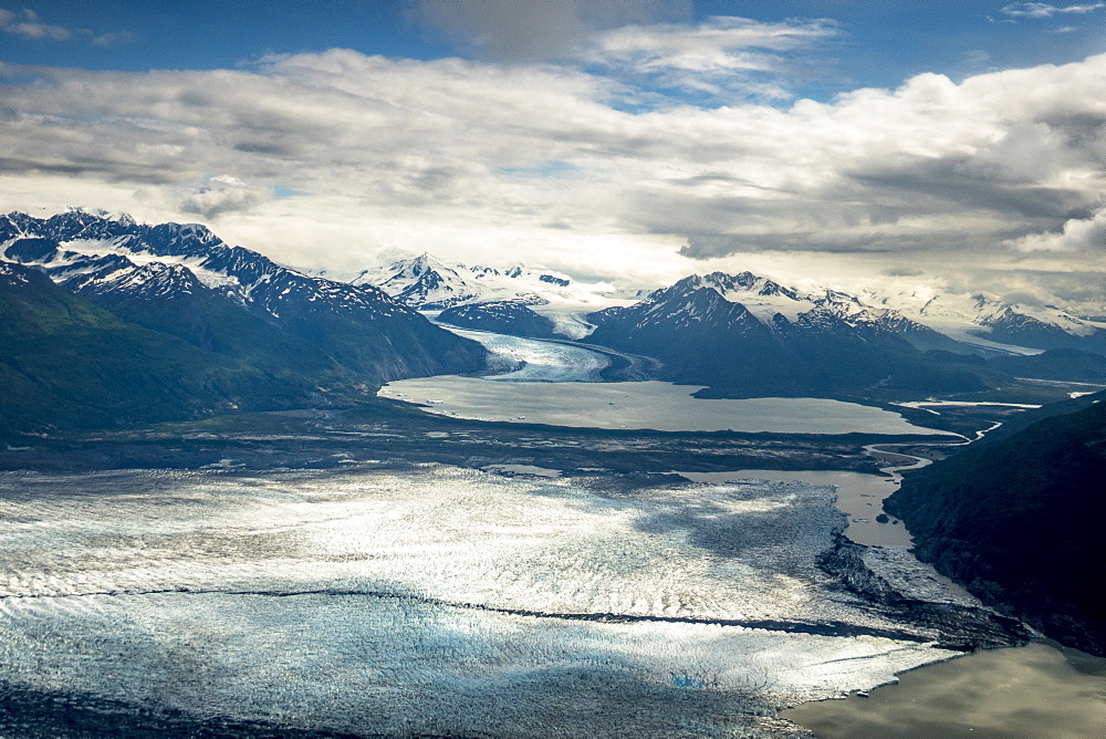 Majestic aerial scenery of Knik Glacier and Chugach Mountains, Palmer, Alaska, USA