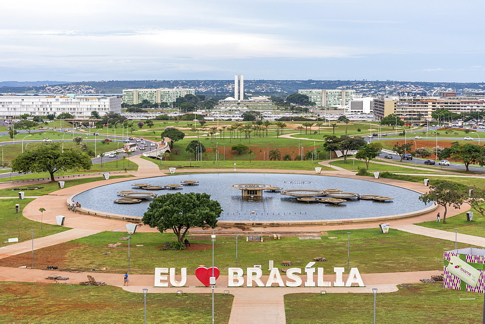 Aerial view from TV Tower to buildings in city of Brasilia, Brazil