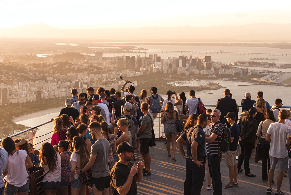 View of large group of tourists on?Sugarloaf?Mountain, Rio?de?Janeiro, Brazil