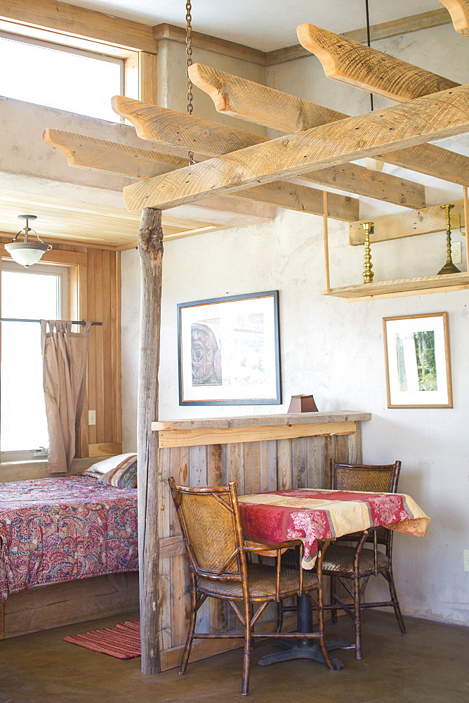 Interior photograph with table inside studio rental room, Summer Lake, Oregon, USA