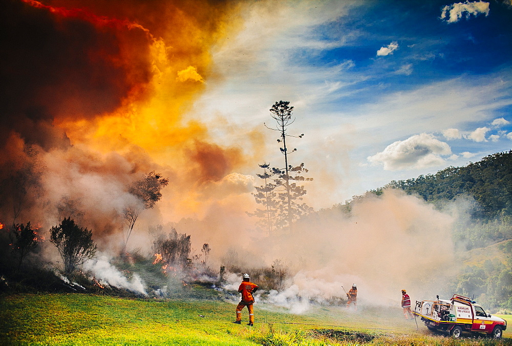 Firefighters conducting a hazard mitigation burn near Mount Tamborine, Queensland, Australia.