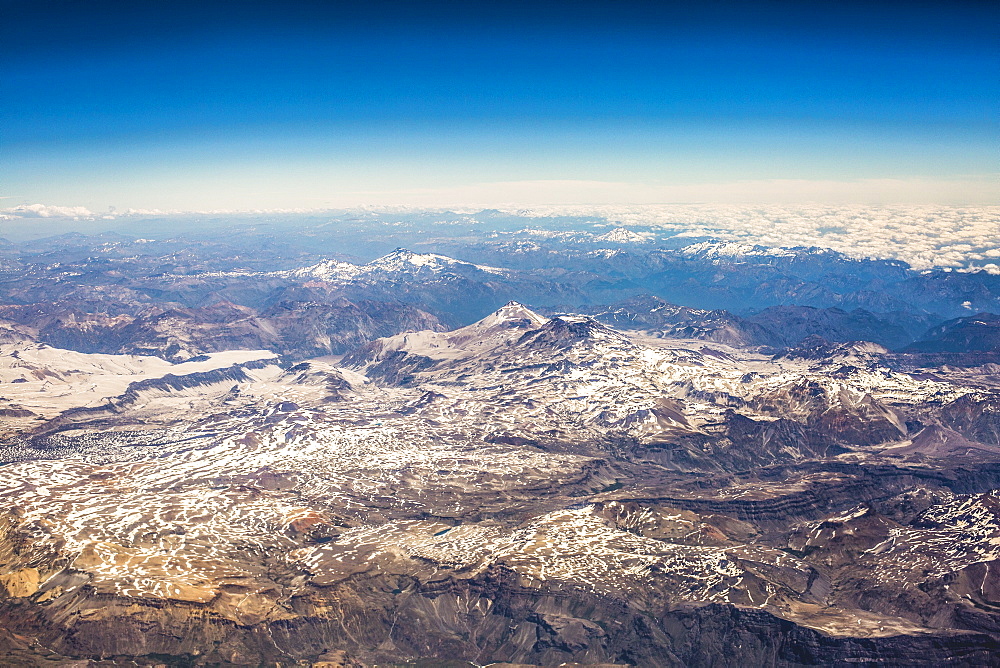 Majestic natural scenery with aerial view of Andes Mountains, MendozaÂ province, Argentina