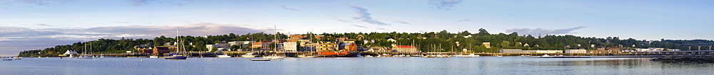 A panoramic view of the waterfront in Belfast, Maine.