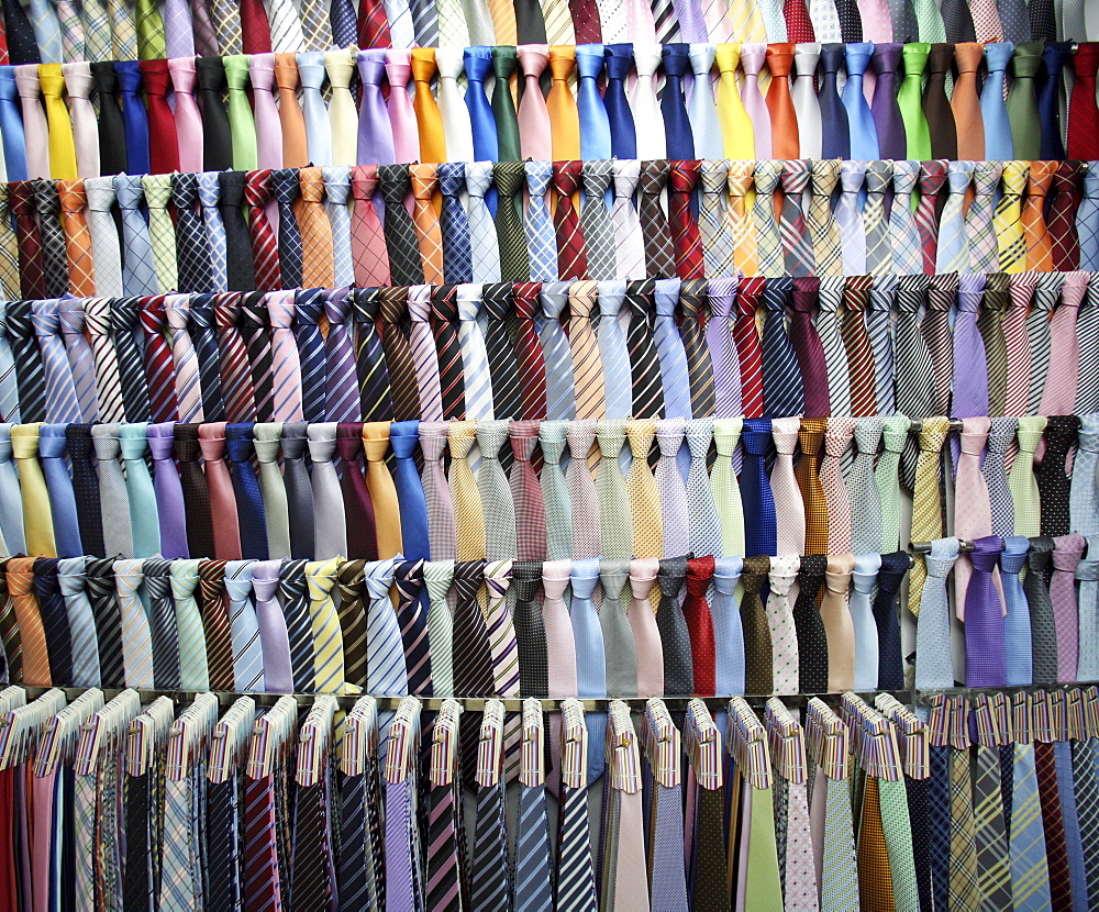 Rows of mens neckties for sale in a shop in Shanghai