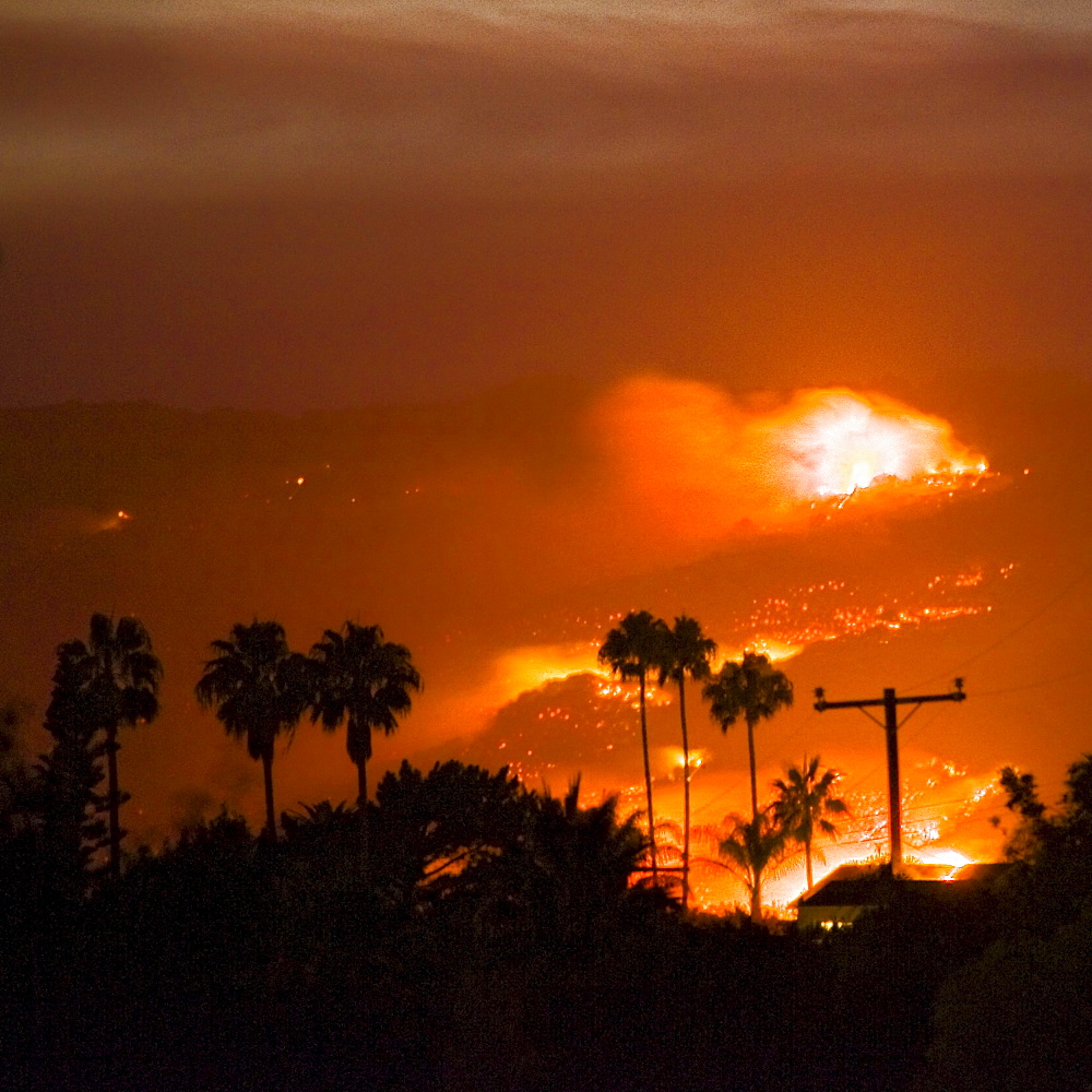 Looking west from Mission Canyon, Santa Barbara, the Gap fire burns above Goleta CA on July 3, 2008. This was the highest priority fire in the state among thousands of wildfires burning.