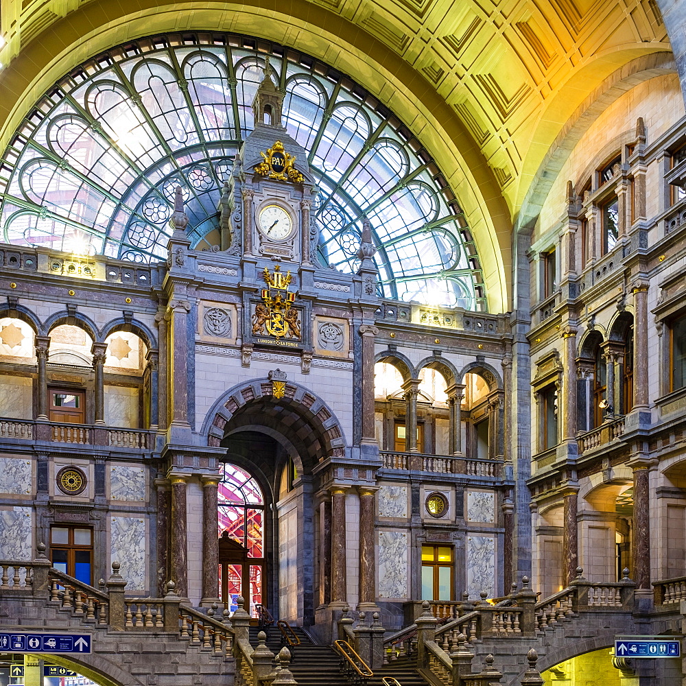 View Of Clock In Antwerp Central Station In Antwerp, Belgium