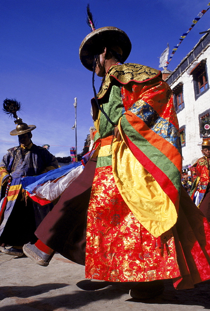 Buddhist monks dance during annual Tiji festival in Lo Manthang, capital of the remote Kingdom of Mustang, Nepal.