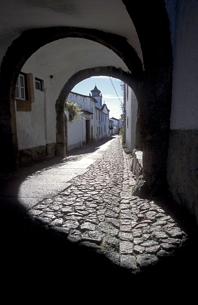 Street scene in the hilltop village of Marvao, Alentejo, Portugal.
