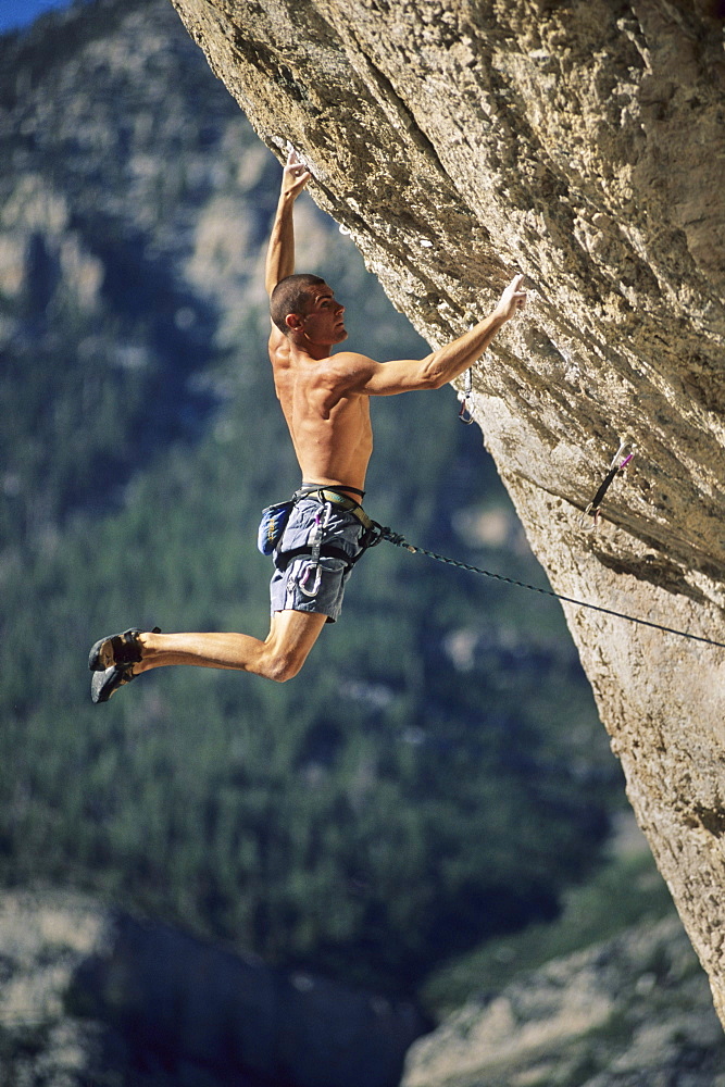 Joe Brooks Sport Climbing at Mt. Potaci cliff outside Las Vegas, NV.