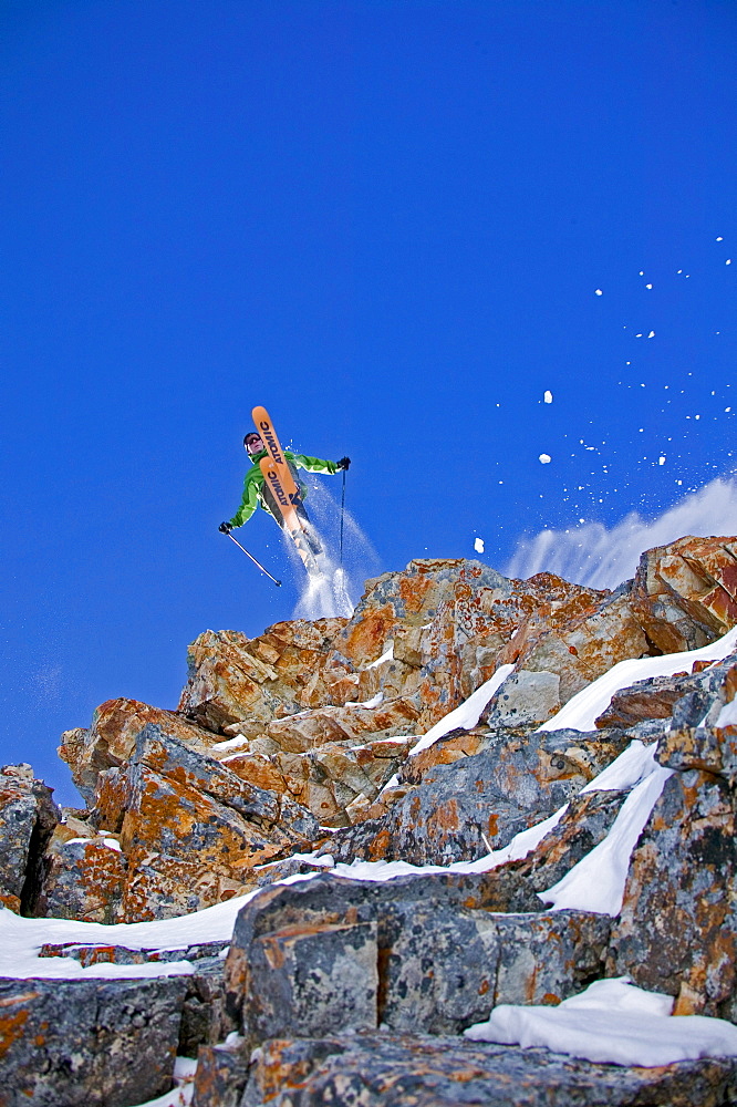 Bill lets fly over Devils Castle, Alta Utah