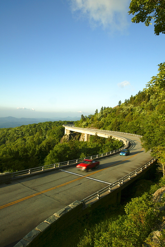 The Linn Cove Viaduct carries the Blue Ridge Parkway along the flanks of Grandfather Mountain near Linville, NC.