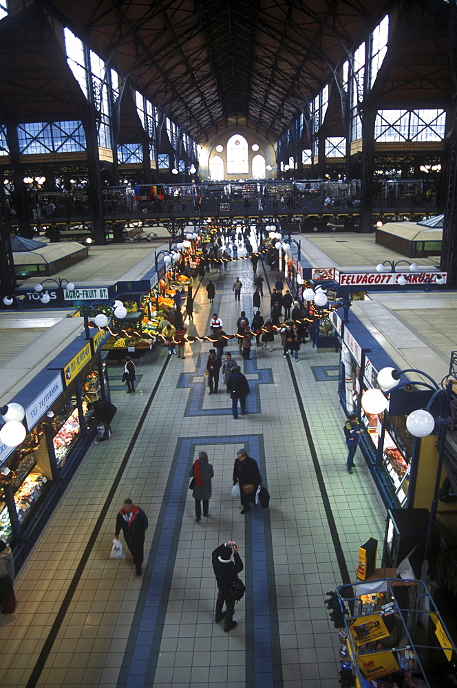 The cavernous Central market in the Pest section of Budapest, Hungary.