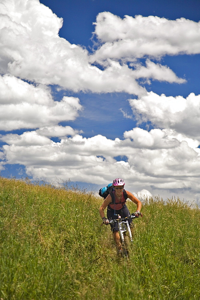 Jessica Reilly biking Deer Creek trail, Crested Butte, Colorado.