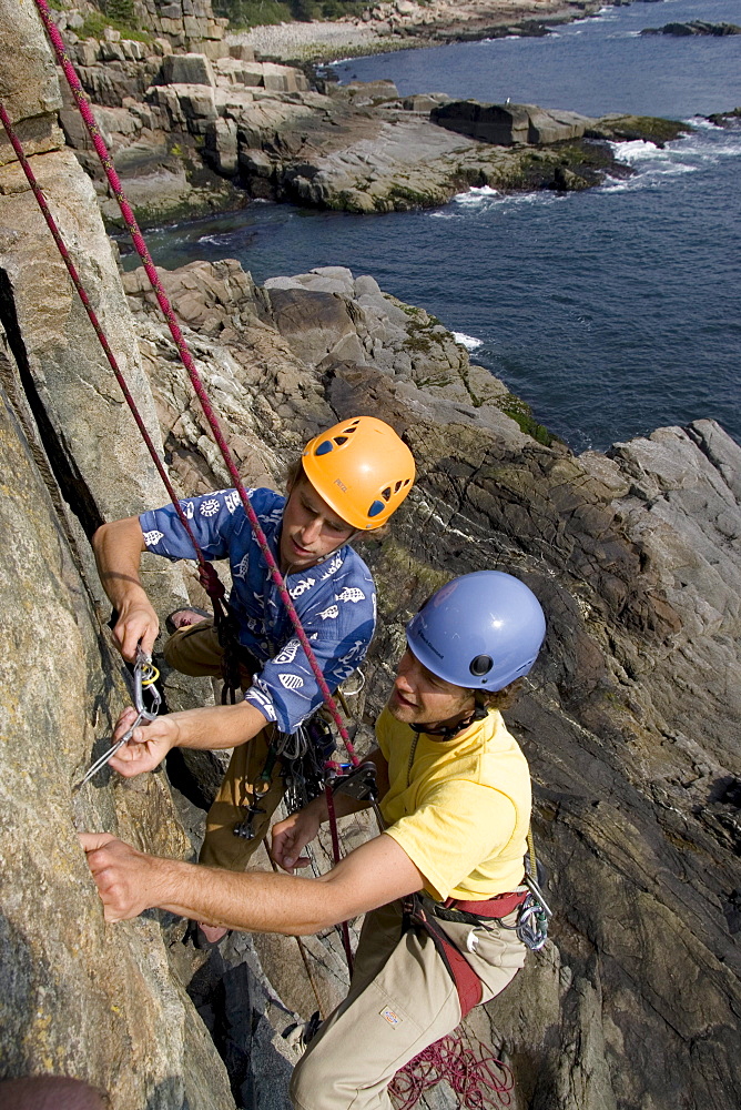 Rock Climbing on oceanside cliffs in Acadia Nation Park from a professional instructor.