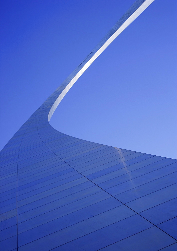 Upward view of The Gateway Arch in St. Louis, Missouri.