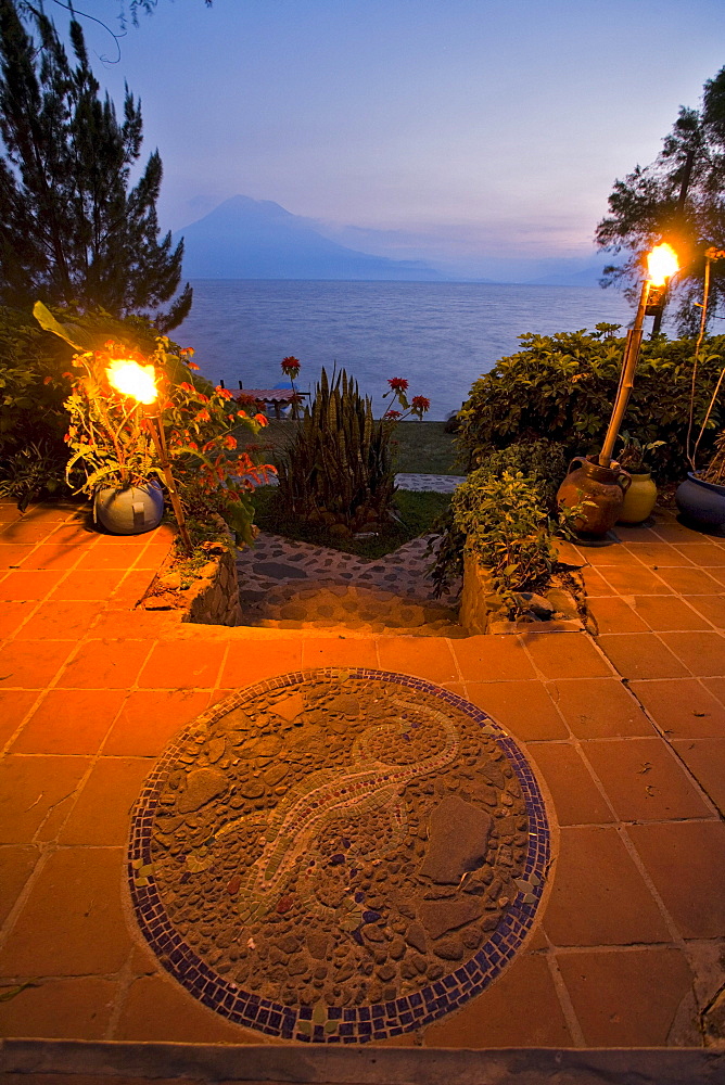 The view from the Iguana Perdida Hotel of Lake Atitlan, Santa Cruz, Guatemala