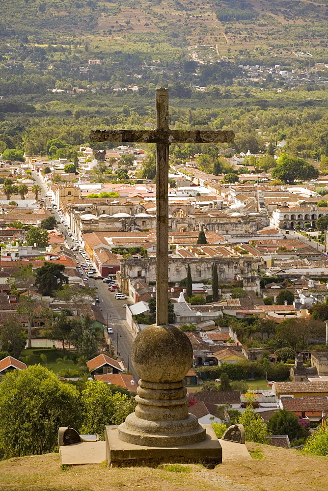 A cross on a hillside overlooking, Antigua, Guatemala