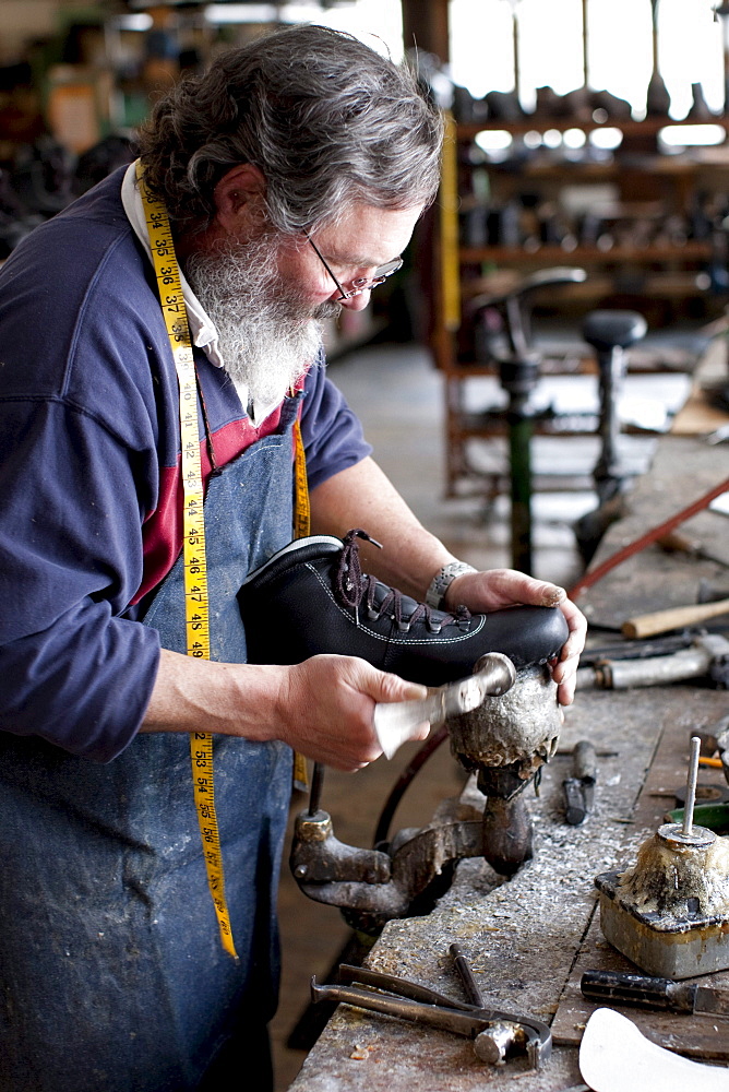 Making hiking boots the old fashioned way at Peter Limmer & Sons boot shop in Intervale, NH.