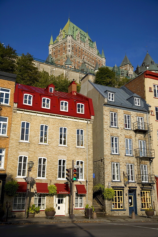The famed Chateau Frontenac as seen from Old Lower Town in Old Quebec; a World Heritage Site in Quebec; Canada.