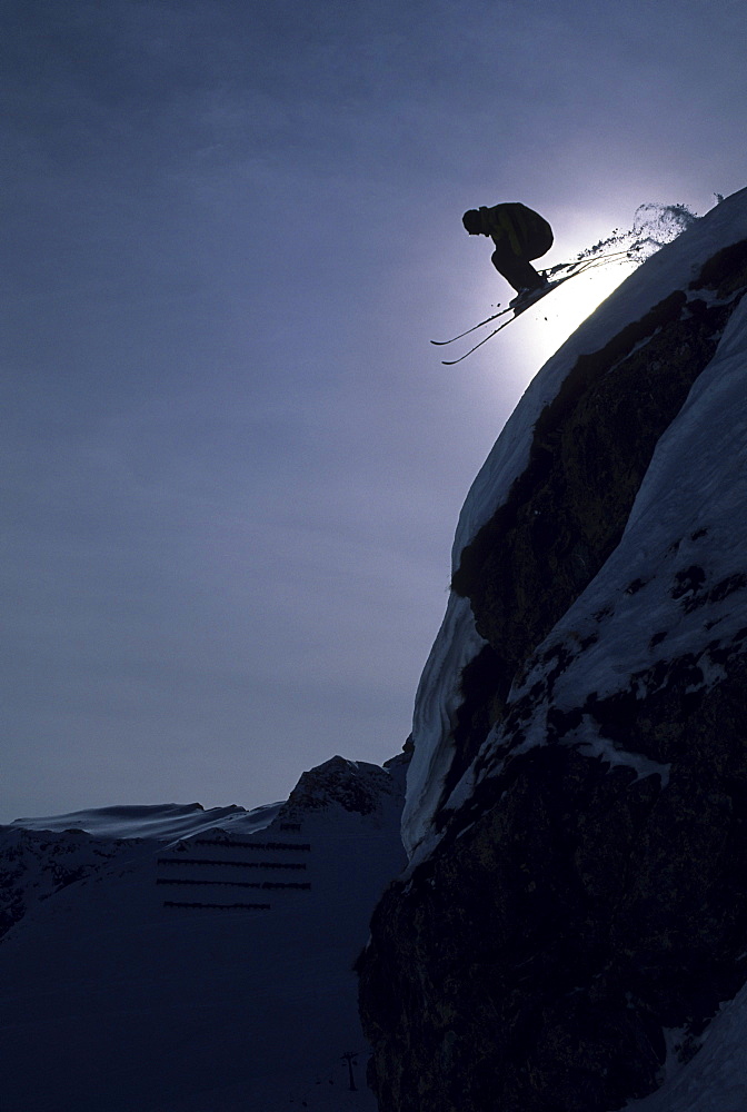 Man skiing in Lech, Austria.