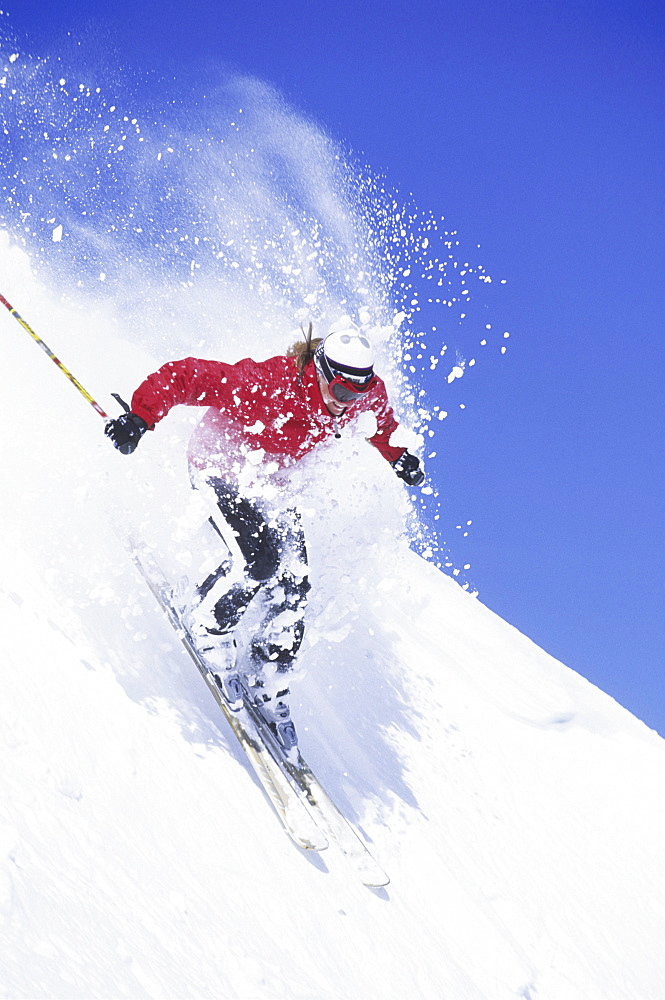 Woman skiing at Snowbird, Utah