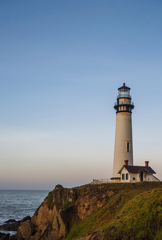 The Pigeon Point Lighthouse near Pescadero, California on a sunny day, Pescadero, California, USA