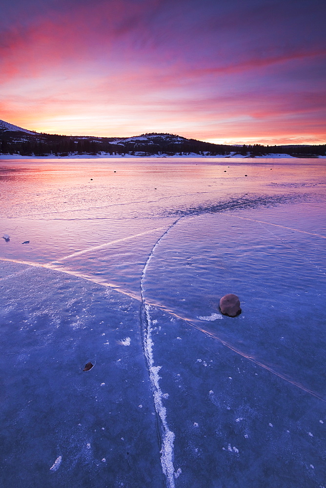 White Rock lake at Sunset, Pacific Crest near Truckee, California.