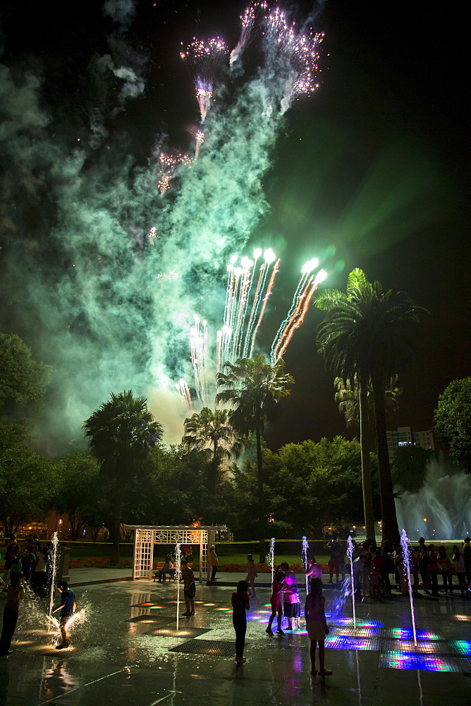 Fireworks at Reserva Park in Lima, Peru.