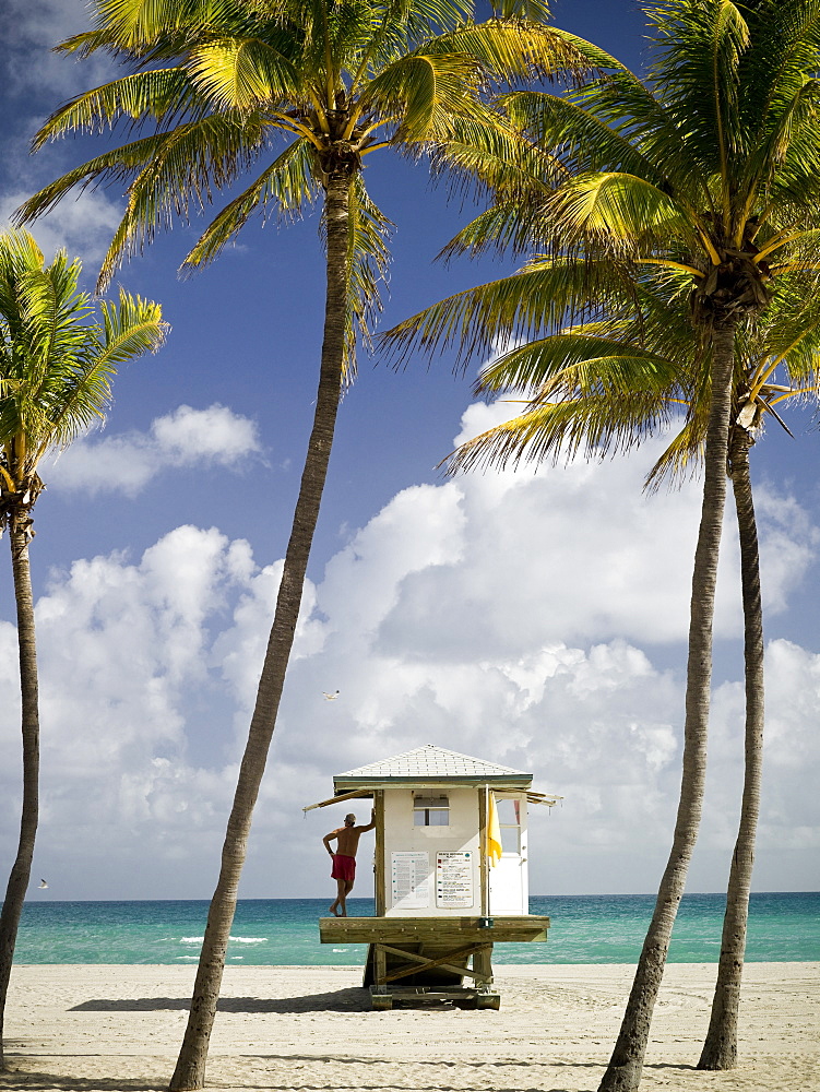 Safety stations on the beach in Hollywood, Florida, United States of America