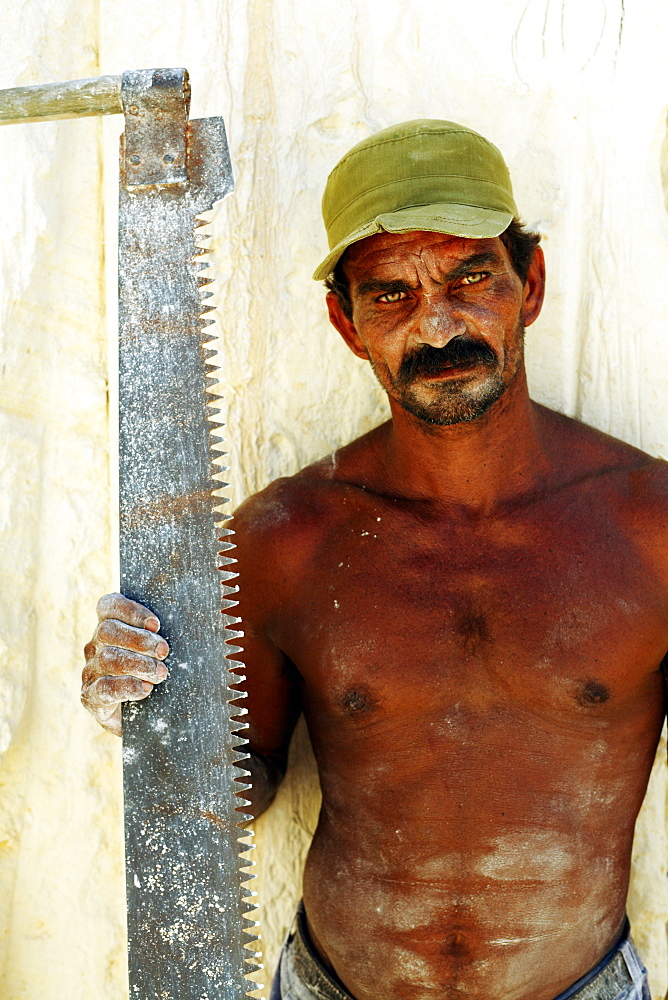 Men work at a limestone quarry, near Matanzas, Cuba.