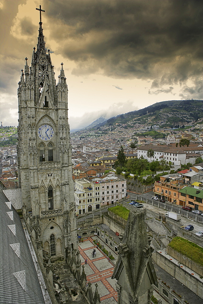 Ecuador, Quito, church steeples of the Basilica of the National Vow