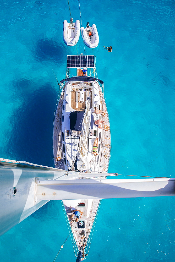 Top View Of A Sailboat Deck Seen From The Mast