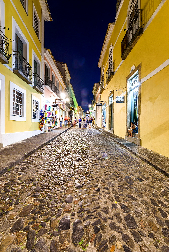 Old street in Pelourinho at night, Salvador, Bahia, Brazil