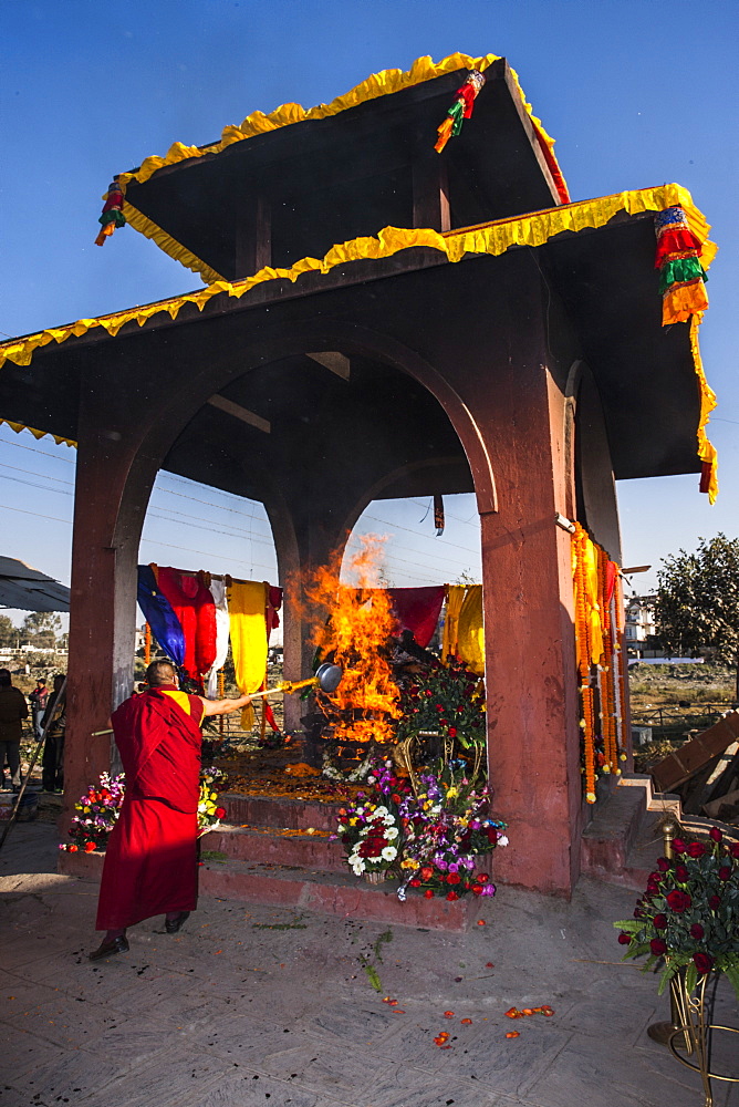 A Cremation Ceremony Of Former King Of Mustang In Teku, Nepal