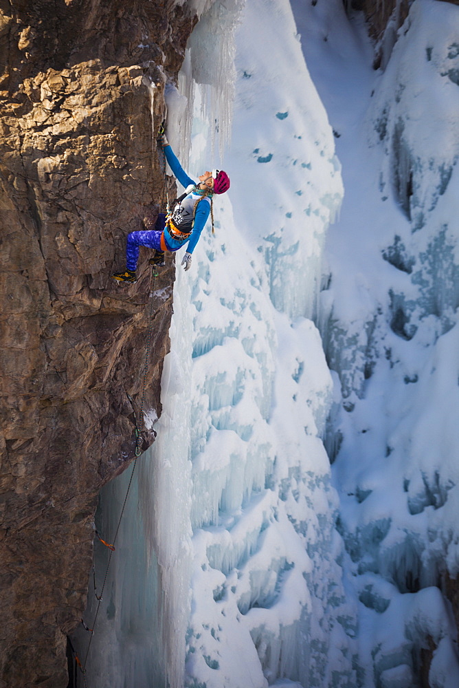 Emily Harrington competes in the 2016 Ouray Ice Festival Elite Mixed Climbing Competition at the Ice Park in Ouray, Colorado. Harrington placed fourth in the women's division.