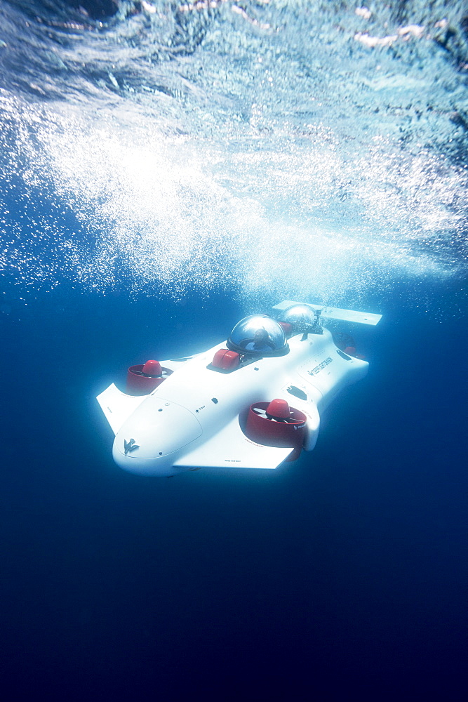 Prototype two-man personal submarine traveling underwater, Lake Tahoe, California, USA