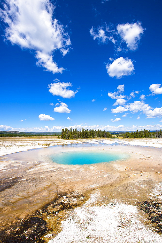 Scenic view of Opal Pool, Yellowstone National Park, Wyoming, USA