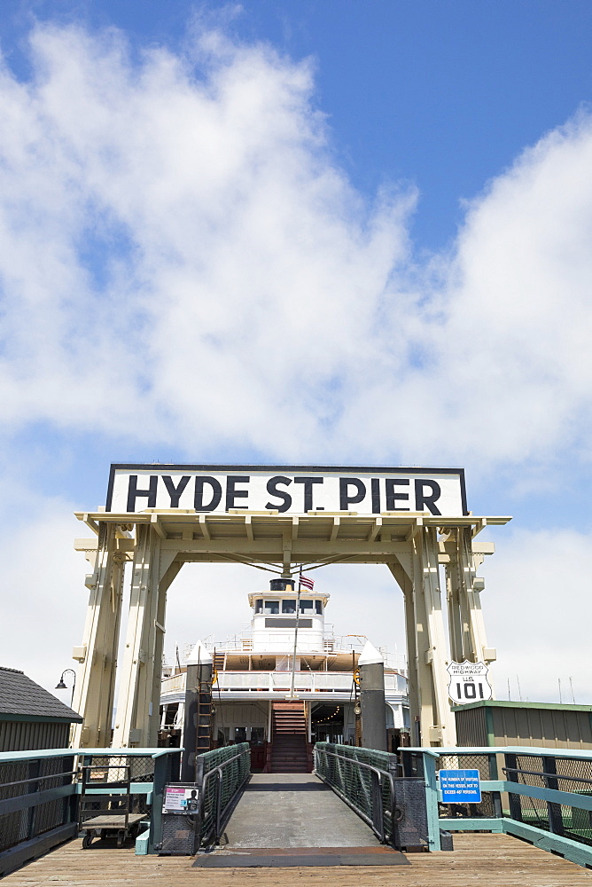 The Hyde Street Pier, at 2905 Hyde Street, is a historic ferry pier located on the northern waterfront of San Francisco, California, amidst the tourist zone of Fishermans Wharf. Prior to the opening of the Golden Gate Bridge and the San Francisco-Oakland Bay Bridge, it was the principal automobile ferry terminal connecting San Francisco with Marin County by way of Sausalito to the north, and the East Bay by way of Berkeley.